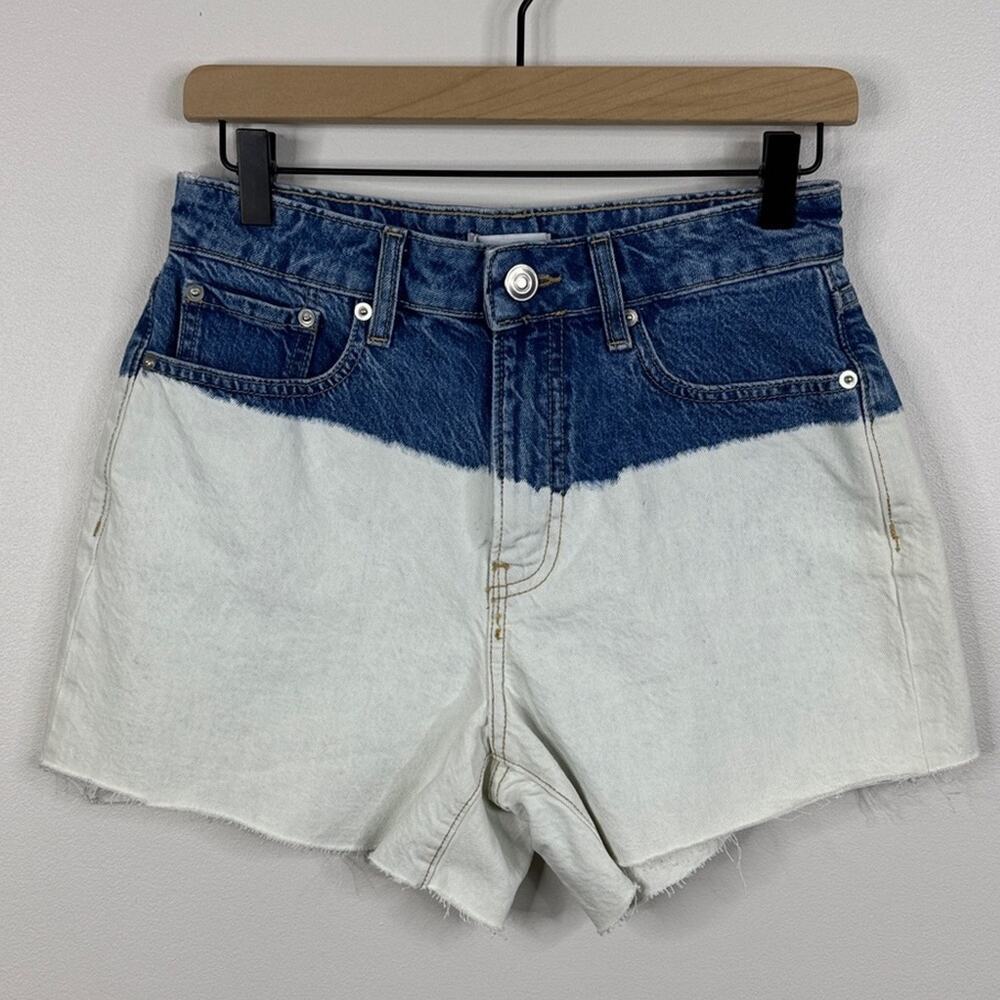 Gianni Bini Two Tone Blue White Contrast Denim Jean Shorts Size 27 NWT High Rise